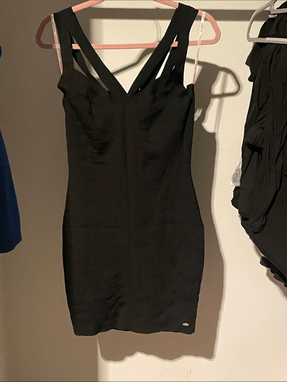 Guess Black V-Neck Strappy Bodycon Mini Dress